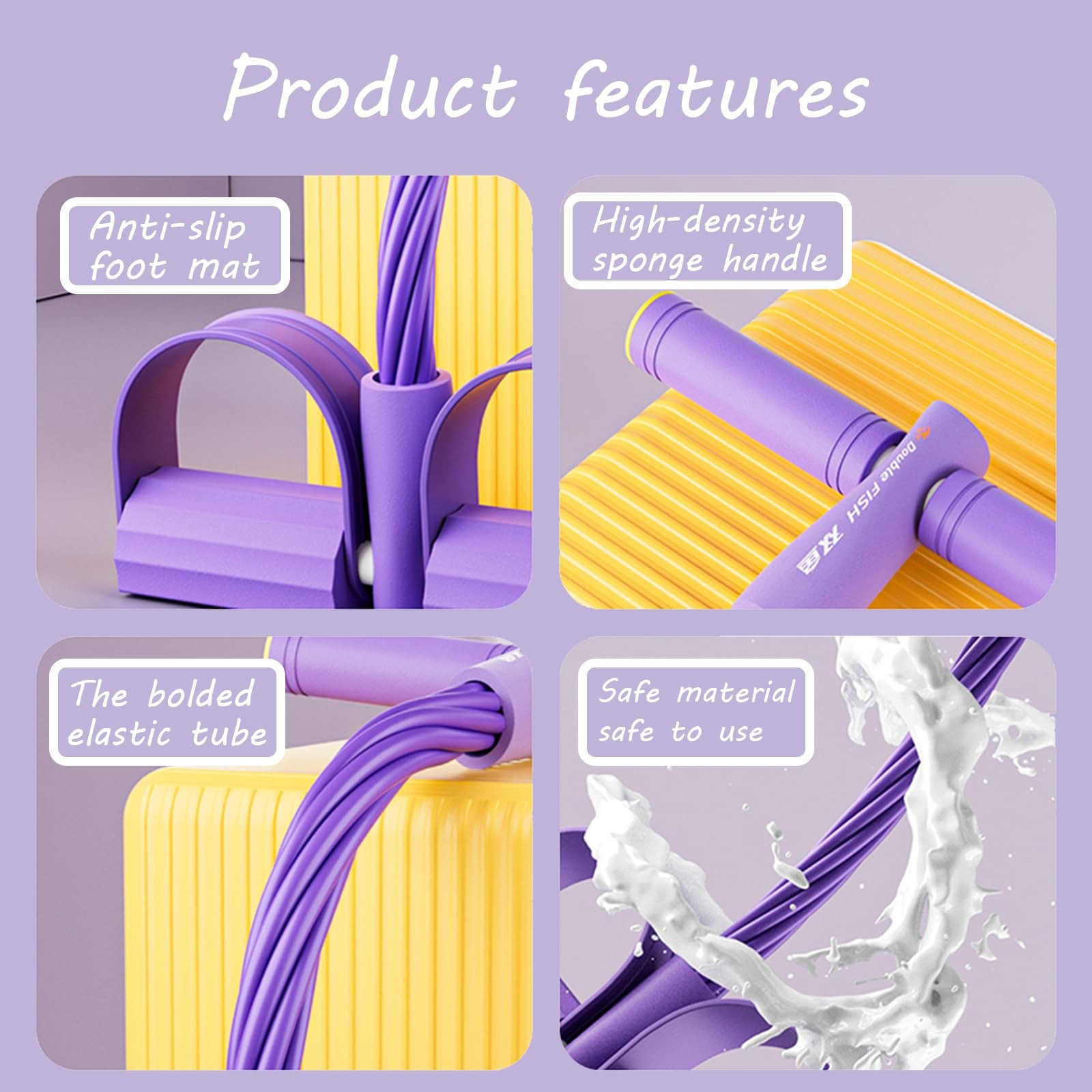 Pedal Resistance Band with Handle Multifunction purple-6 tubes