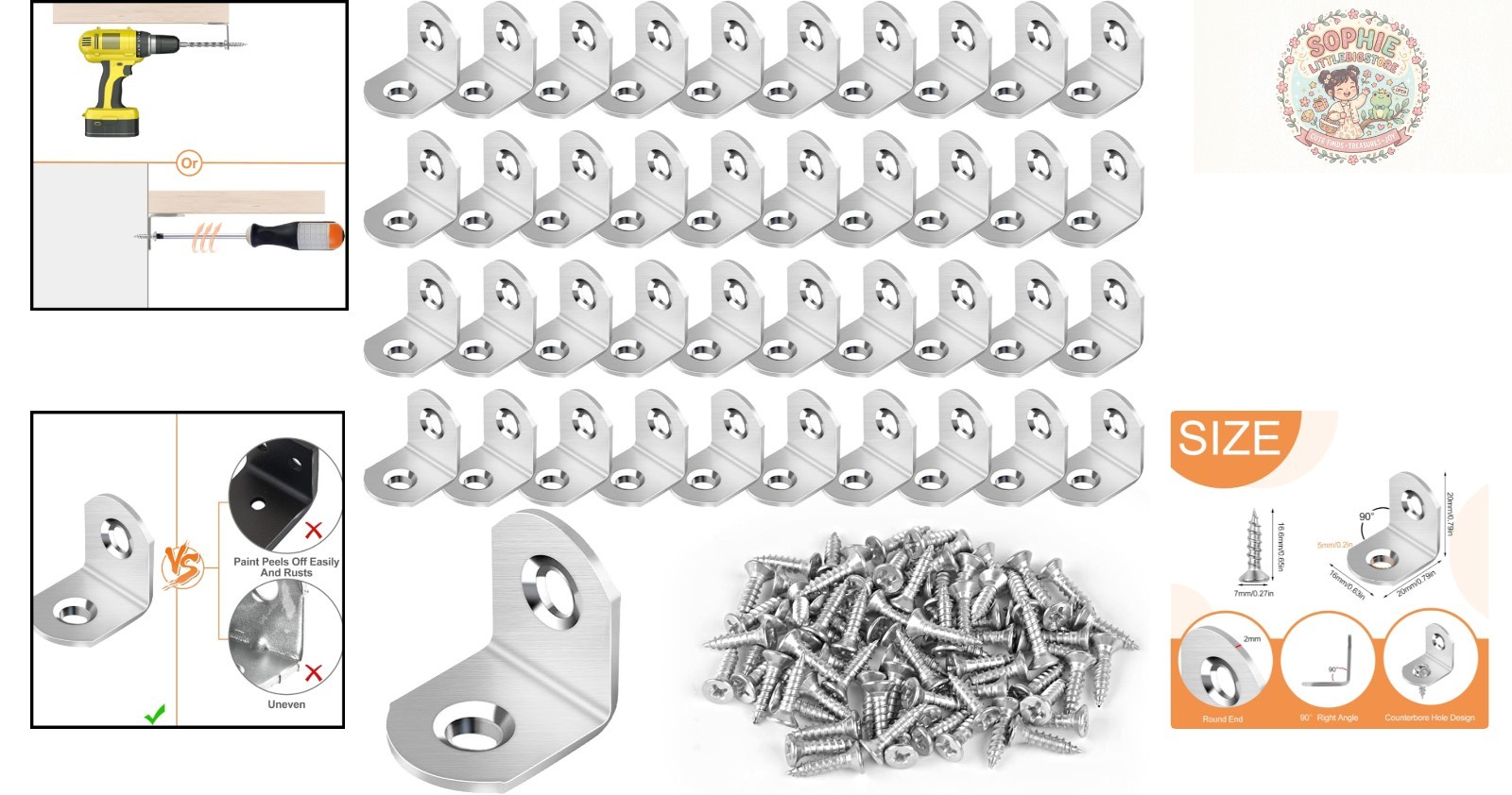 Versatile 40 Pcs L Bracket Corner Braces with 80 Durable Screws for DIY Projects