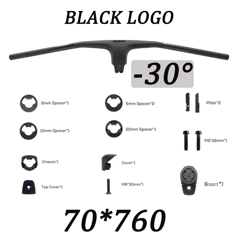 -30° MTB Bicycle Carbon Integrated Handlebar 70-100mm Full Internal Routing