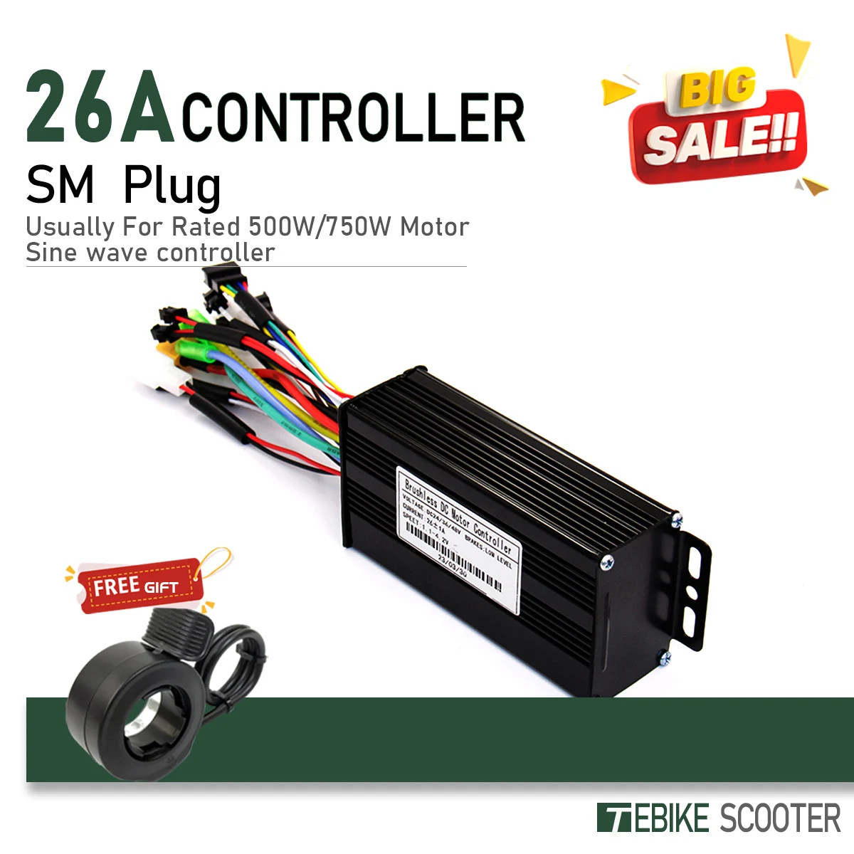 E-bike SineWave Controller 24V/36V/48V52V 17A26A30A40A Three Mode Brushless