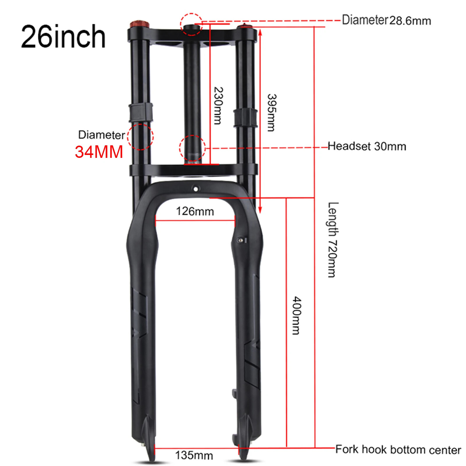 Double Shoulder Snow Fat Bike MTB Bicycle Air Suspension Fork Straight Tube