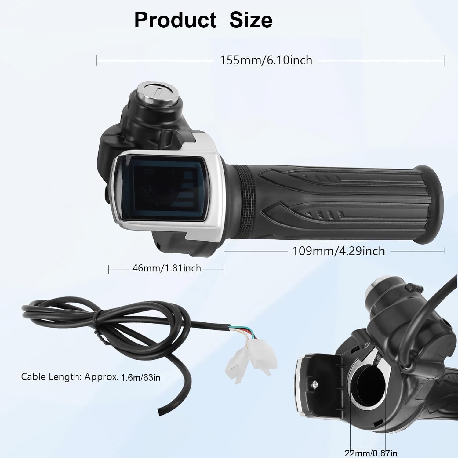 36V 48V Half Twist Ebike Throttle Grip Key Lock LCD Display 5 Pin Plug Speed
