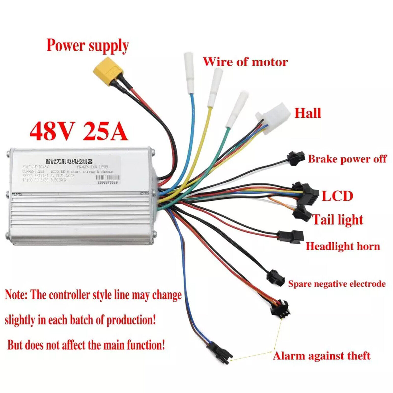 1200W 48V-25A Scooter Controller Kit Brushless w/LCD Display 6 Pin Cable