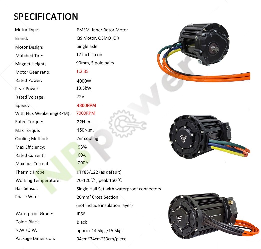 QS138-C 4000W 90H mid drive motor with Internal gear box 1:2.35 ratio(ND72680).