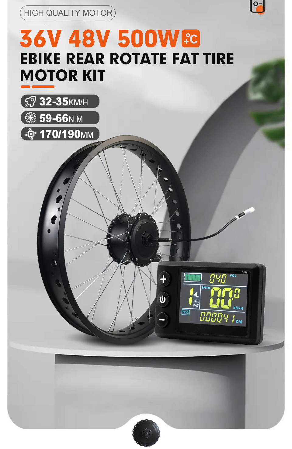 Snow E-bike Conversion Kit 36V 48V 500W Rear Rotate Hub Motor Wheel 20 24 26inch