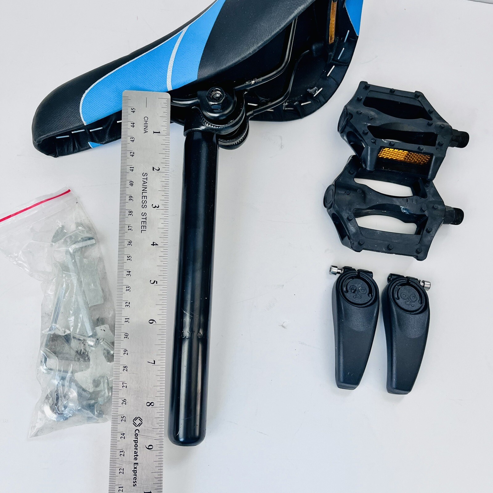 Bike Seat Pedals Accessories Kit Blue Black Bicycle