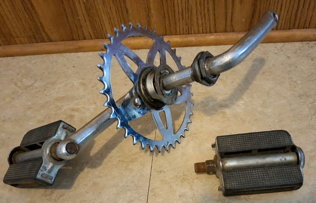 Vintage Steel Sprocket 36 Tooth With Crank Arms And Pedals Swinger Muscle Bike