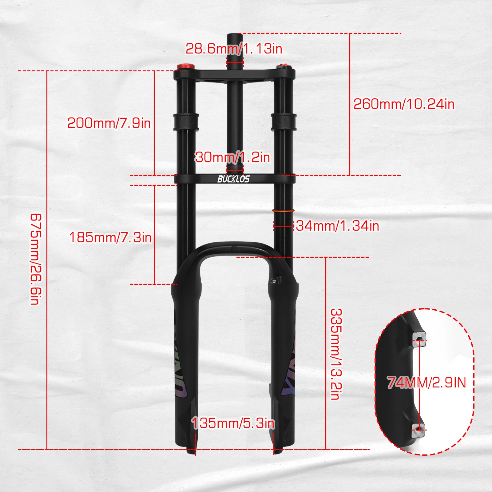 BUCKLOS YINO20 20” Suspension Air Fork 180mm Travel Snow E-MTB Bike 4.0 Fat Tire