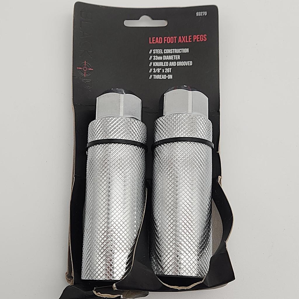 Black OPS 33mm Knurled & Grooved Lead Foot Axle Pegs 1-Pair Chrome OPEN