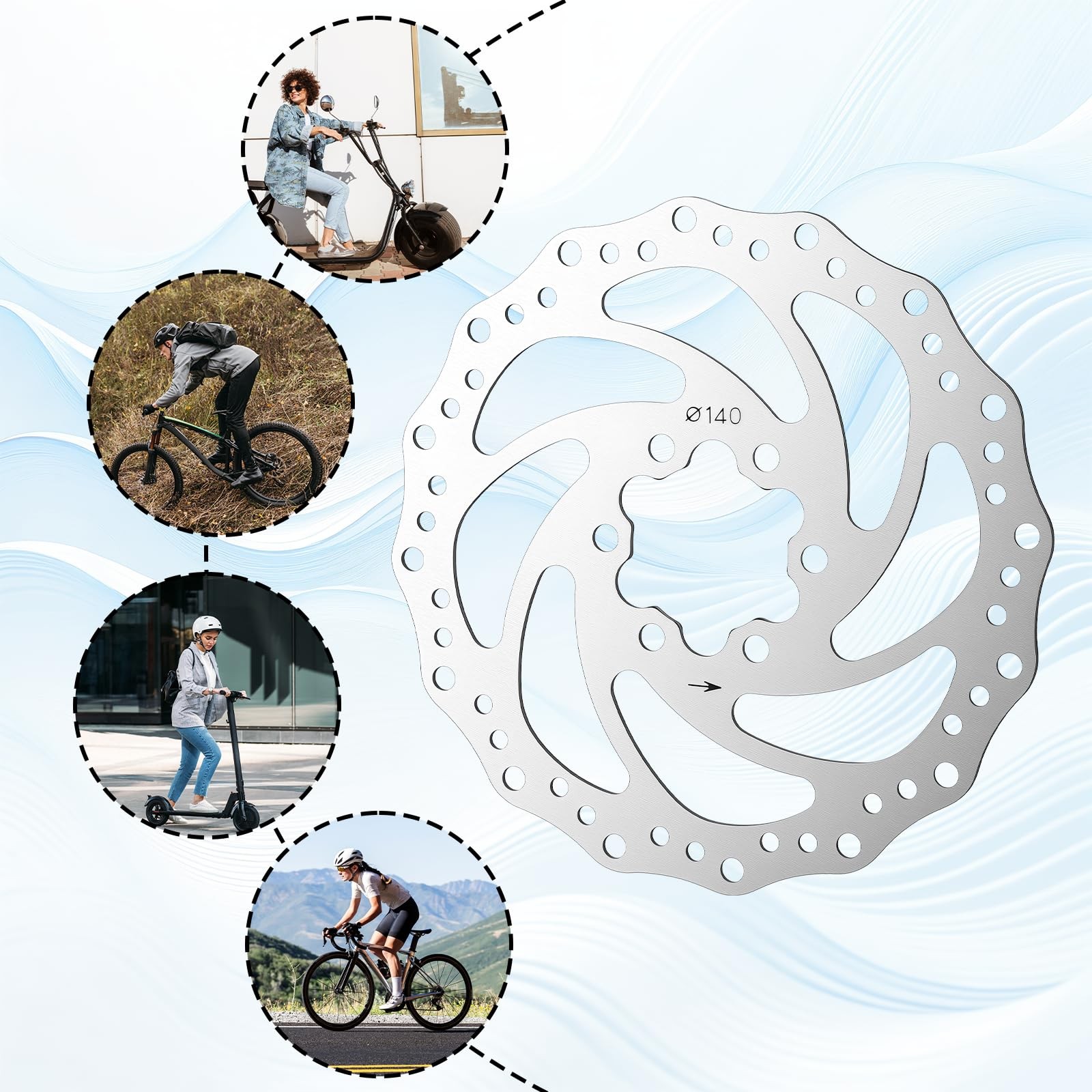 140mm Bike Disc Brakes Disc Brake Rotor with 6 Bolts Disk Brakes for Bike Ele…