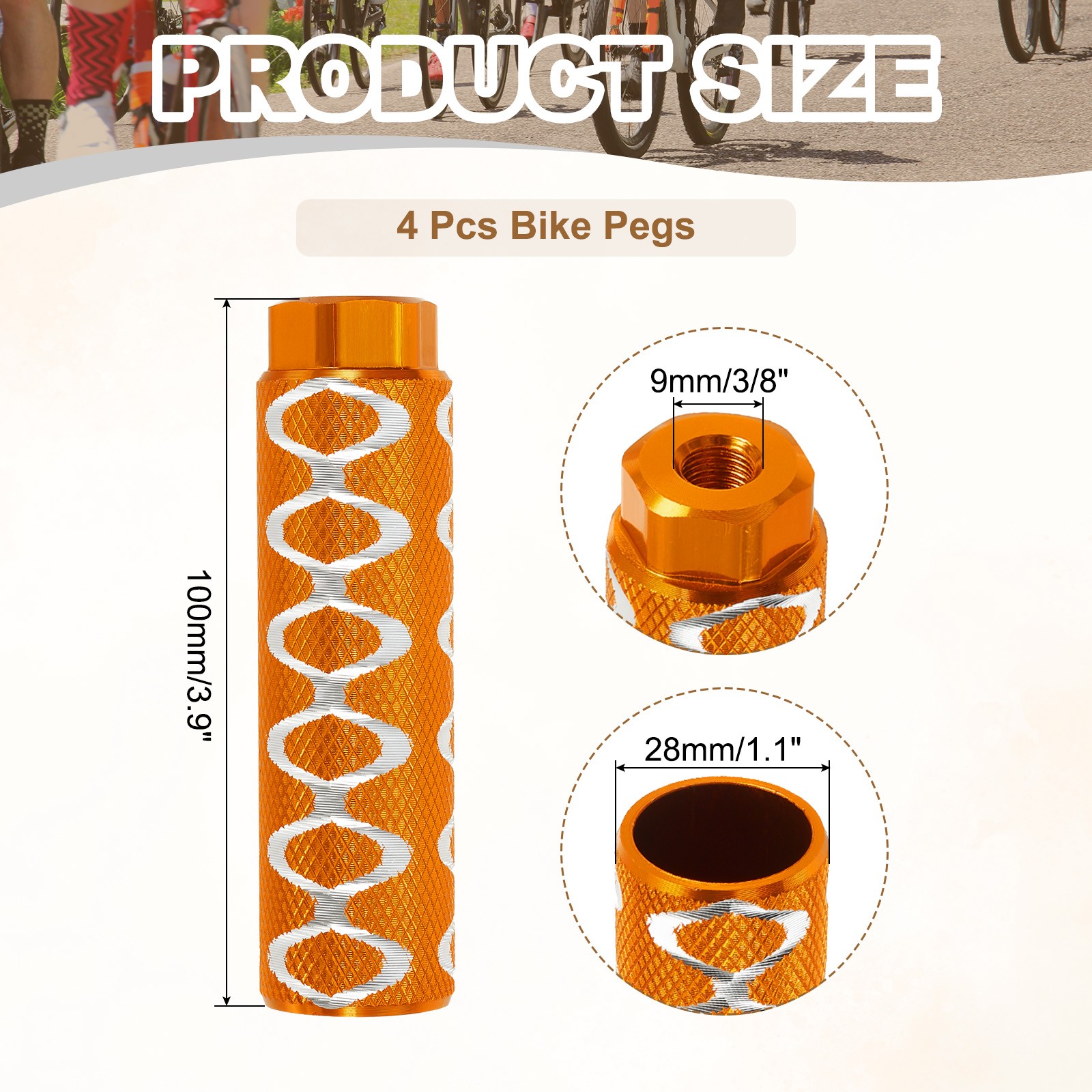 4 Pack Aluminum Alloy Bike Pegs Anti-Skid Fit 3/8 Inch Axles with Circle Yellow