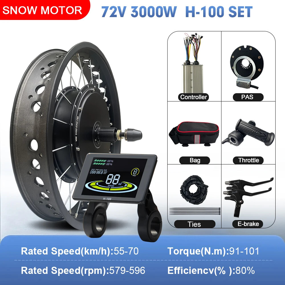 72V 3000W Snow Electric Bicycle 20 24 26inch Fat Tire Brushless Rear Hub Motor