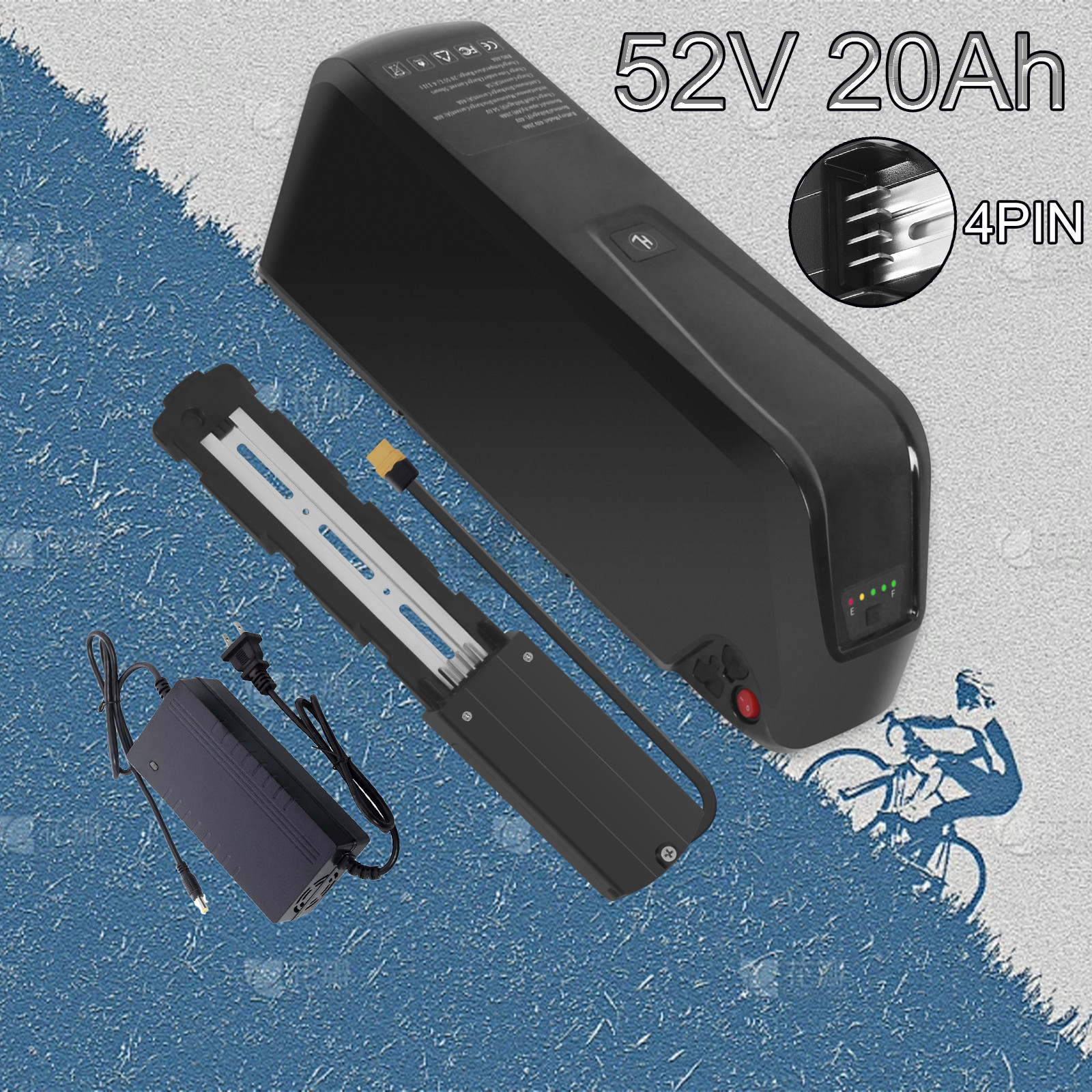 52V 20Ah Ebike Lithium Battery w/ USB Port For Electric Bicycle 2000W Motor 4PIN