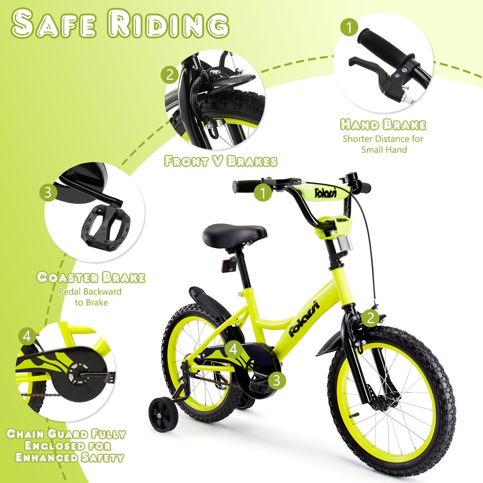 Folarsi Kids Bike 14 16 18 Inch Bicycle For 3-9 Years Boys Girls Bikechildrens