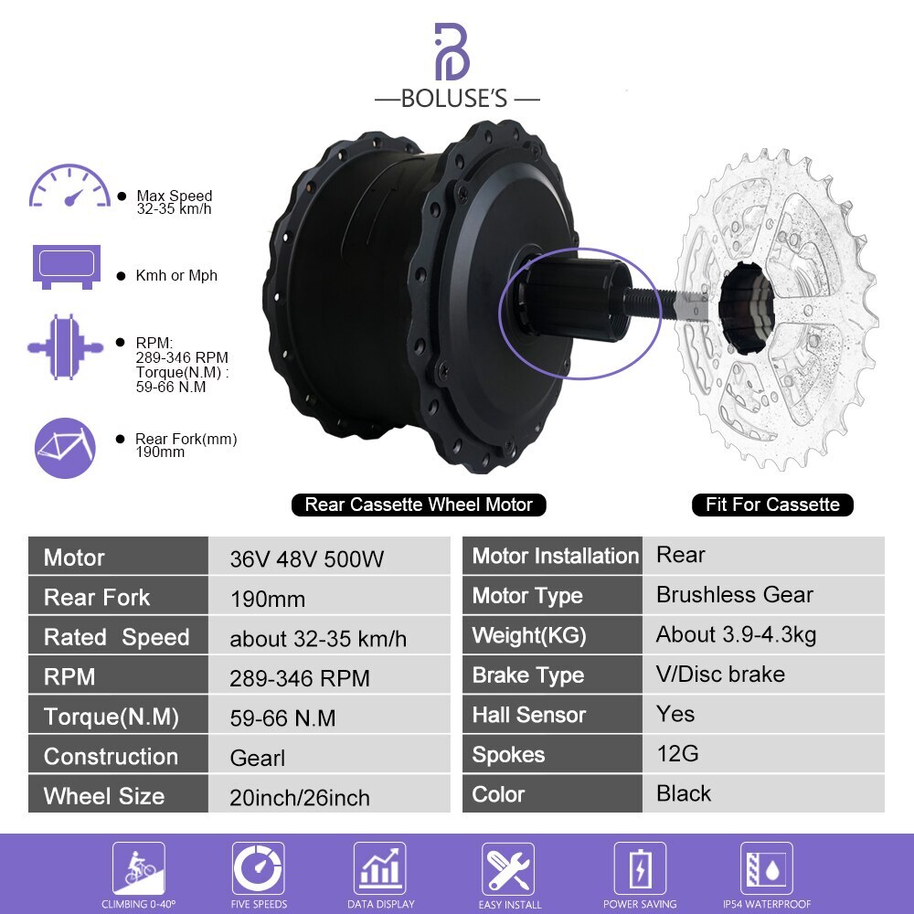 Snow Electric Bike 36V 48V 500W Front Rear Brushless Motor for 20 26inch 4.0Tire