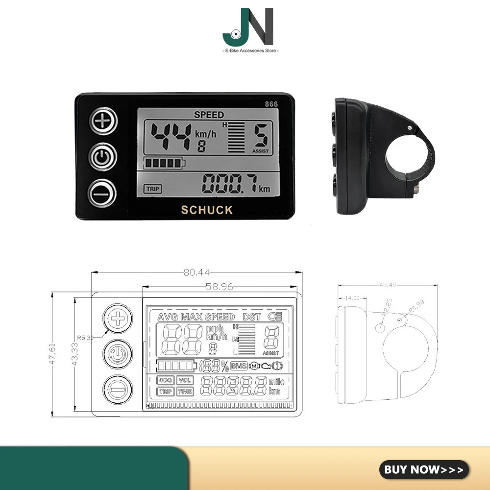 Ebike S866 LCD Display with 5 Pin Waterproof Female Connector Use Conversion Kit