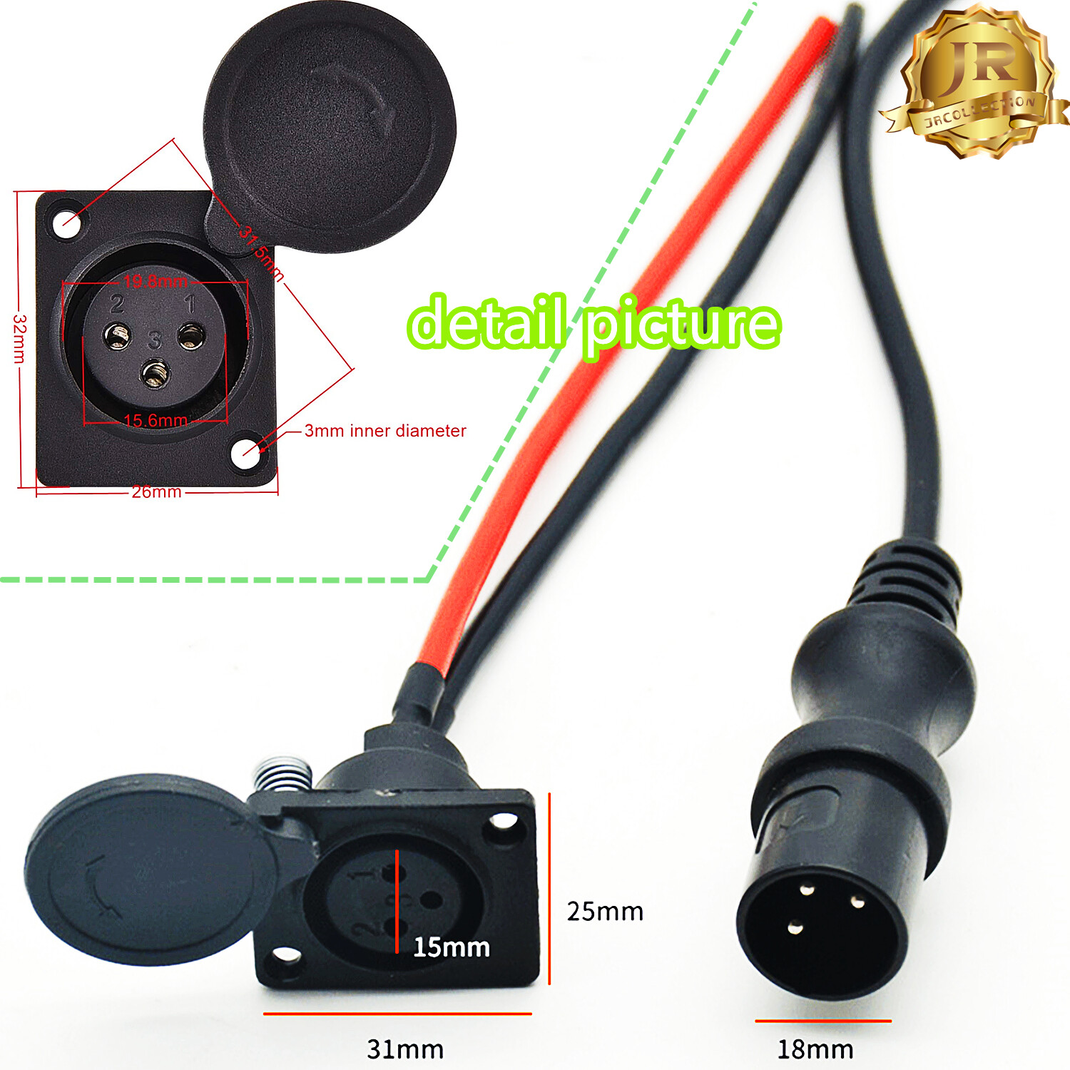 Charging wire Plug XLR Cannon connector for 36V 48V 24V12V electric bike battery