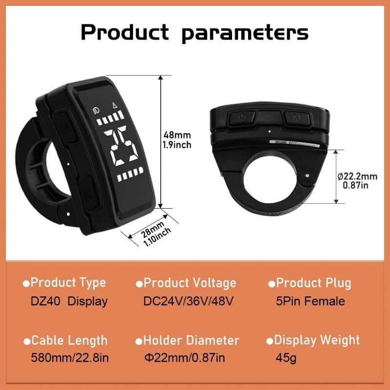 DZ40 Electric Bike LCD Display 5PIN Waterproof with UART Communication Protocol