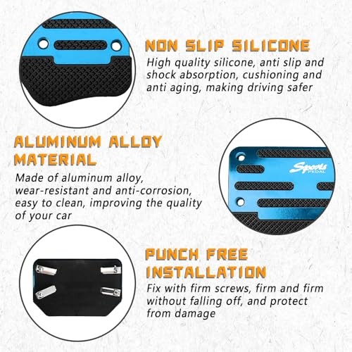 Zufoty 2PCS Car Pedal Covers, Non- Slip Automatic Transmission Pedal Blue