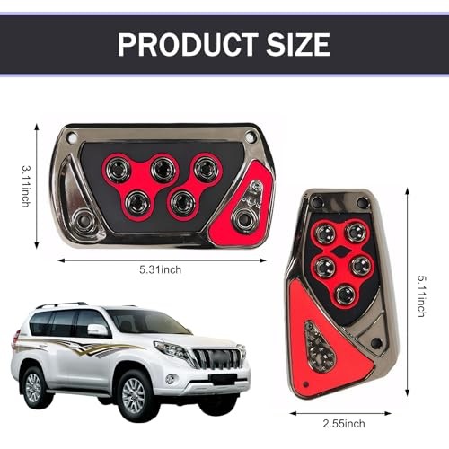 Automotive Foot Pedals, Non-Slip No Drilling Required Pedal Pads, 2 PCS Red
