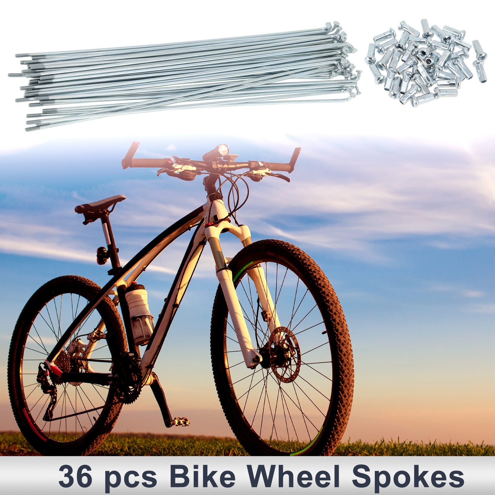 1 Set 12G 233mm Length Bicycle Spokes Nipple Carbon Steel Galvanized Silver Tone