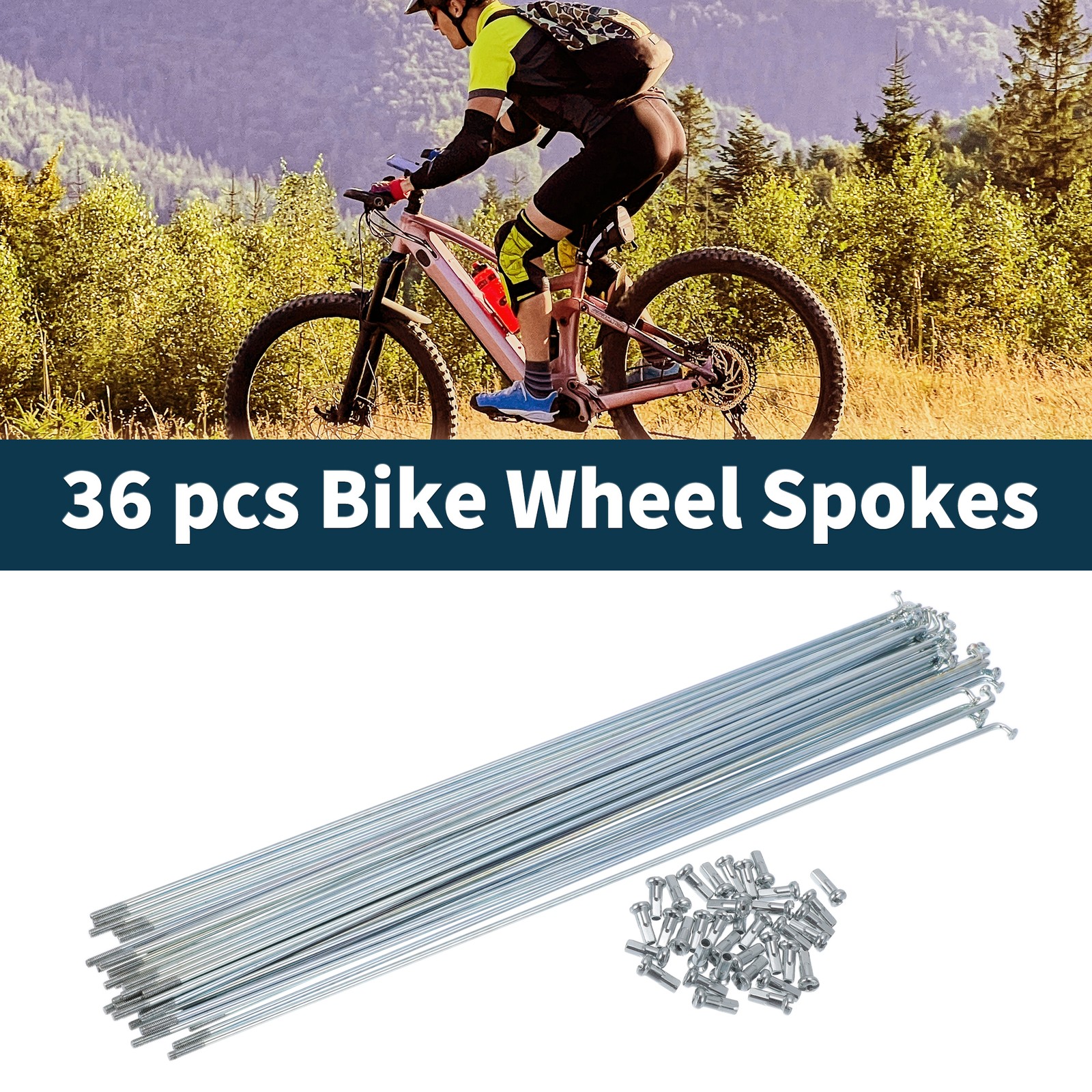 1 Set 13G 285mm Length Bicycle Spokes Nipple 45 Steel Galvanized Universal