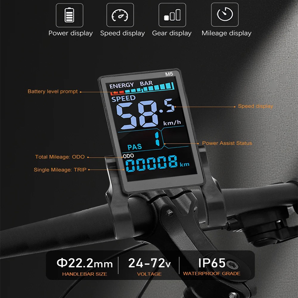 Electric Bike Speed Meter M5 LCD Display Panel Screen 24V 36V 48V 52V 60V 72V.