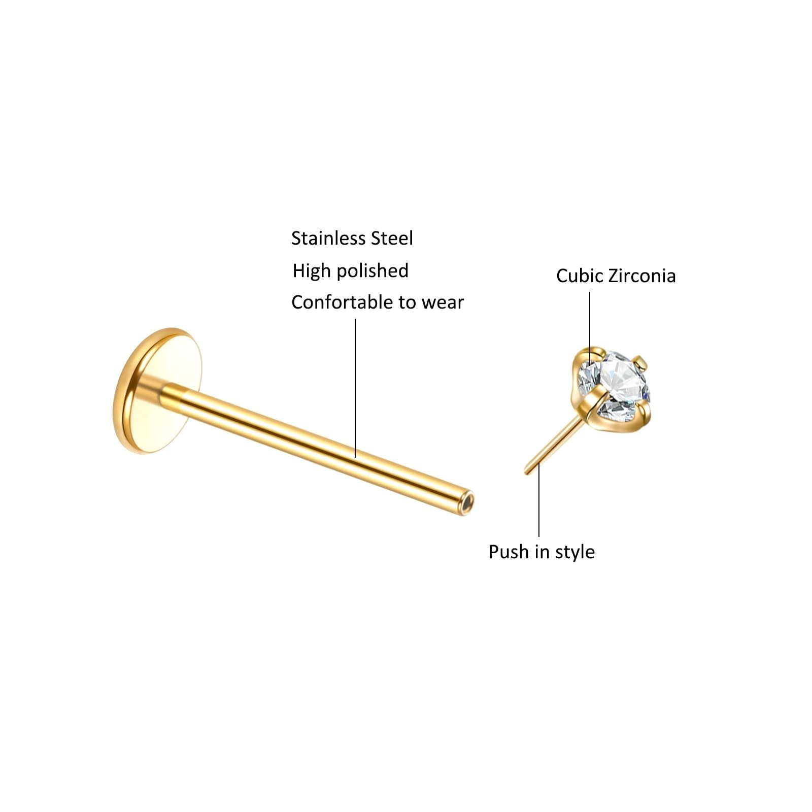 Oveta Threadless Nose Stud Stainless Steel 20G 18G 16G Threadless Flat Back T…