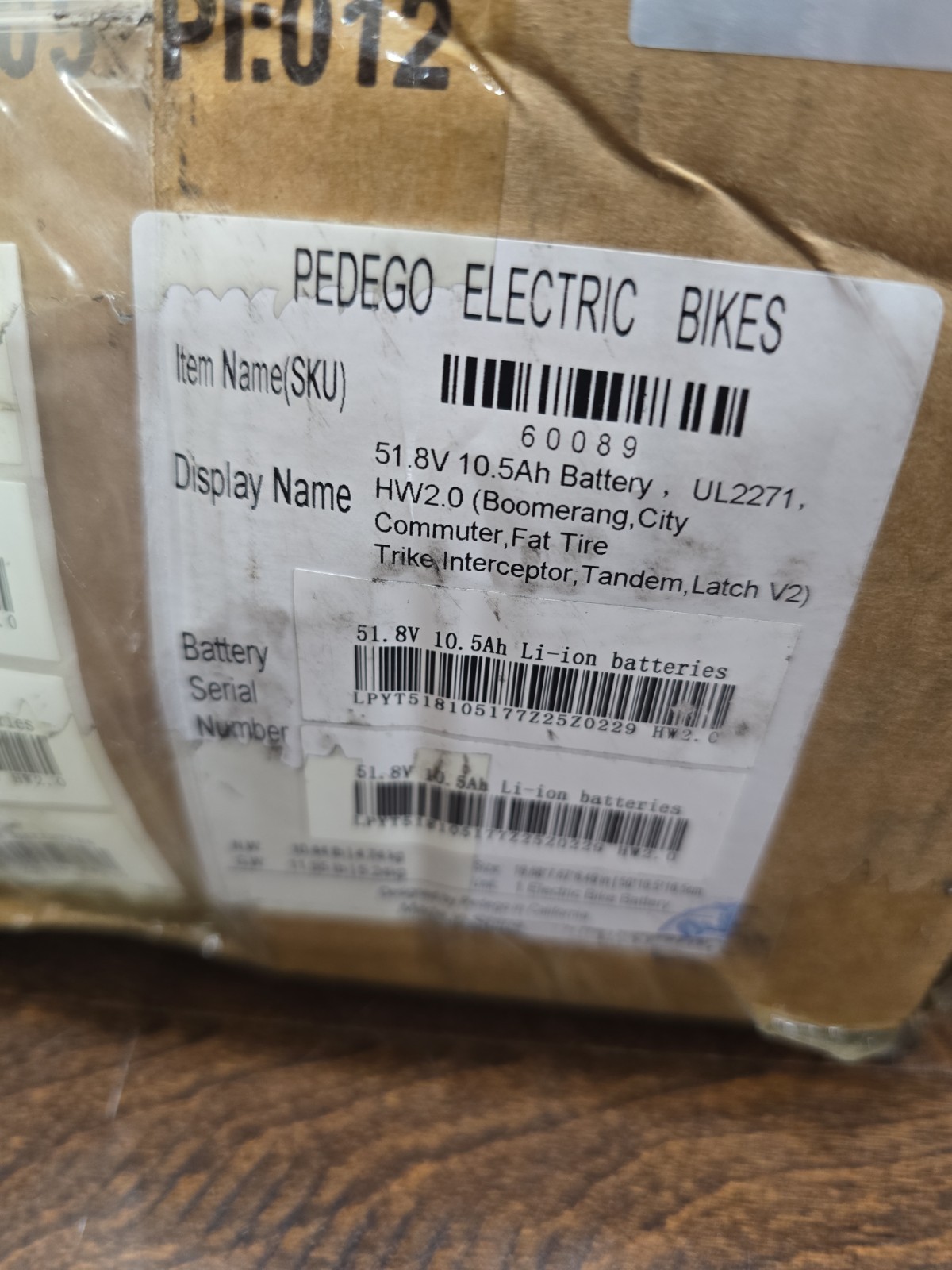 Pedego Spare Battery 52V 10.5Ah for Interceptor Boomerang Latch V2 City Commuter