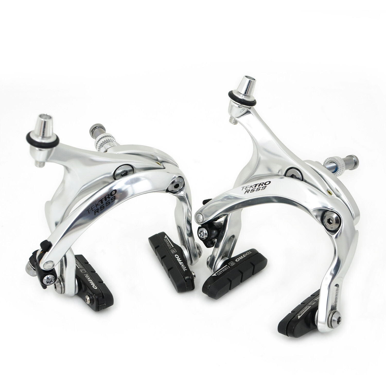 TEKTRO R559 Caliper Brake Set Long Reach 53-73mm Recessed Nut , Silver