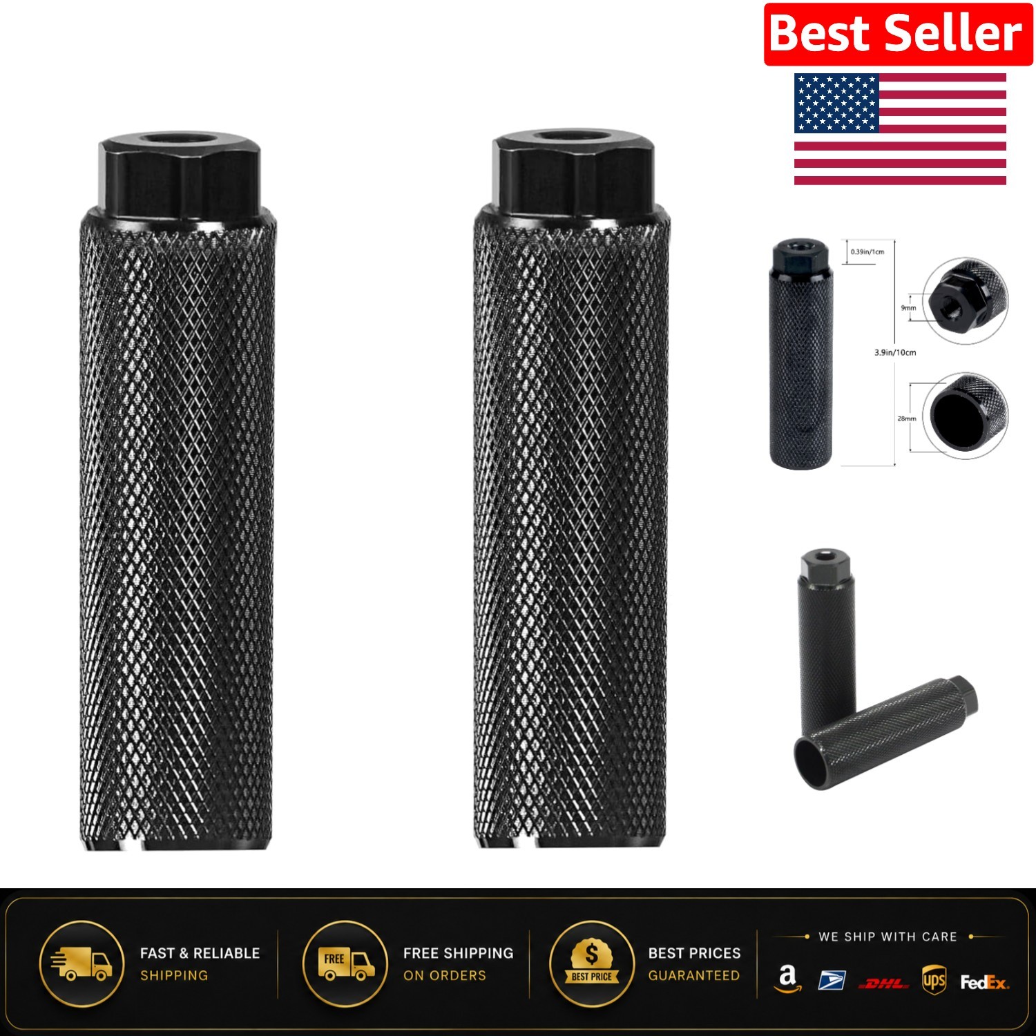 2PC Black Aluminum Alloy Bike Pegs for 3/8 inch Axles – Anti-Skid Stunt Support