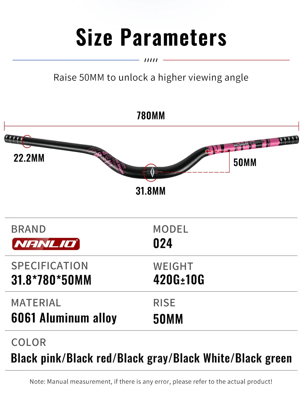 50MM Bicycle Rise Handlebar T Swallow Handlebar 31.8*780mm Backsweep 9 Degree
