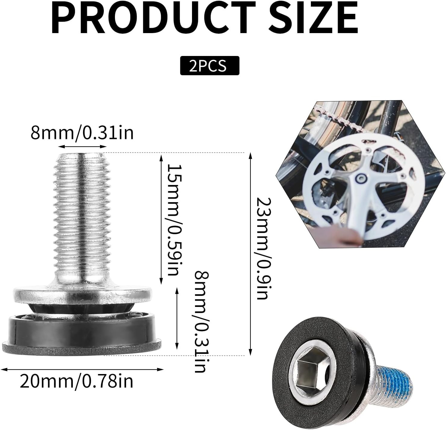 2 PCS 8Mm Bike Hex Crank Arm Fixing Bolts with Caps, Capless Bottom