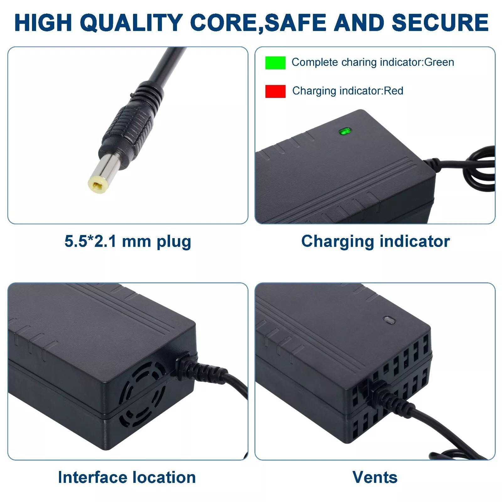 54.6V 2A Power Battery Charger DC 5.5*2.1mm Power Adapter 48V Lithium Battery US