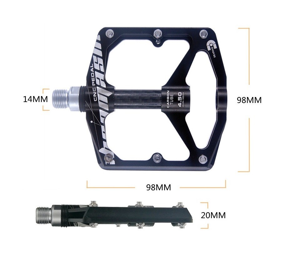 Aluminum Carbon Road MTB Mountain Bike Bicycle Pedal 3 Bearing Flat Pedals Gray