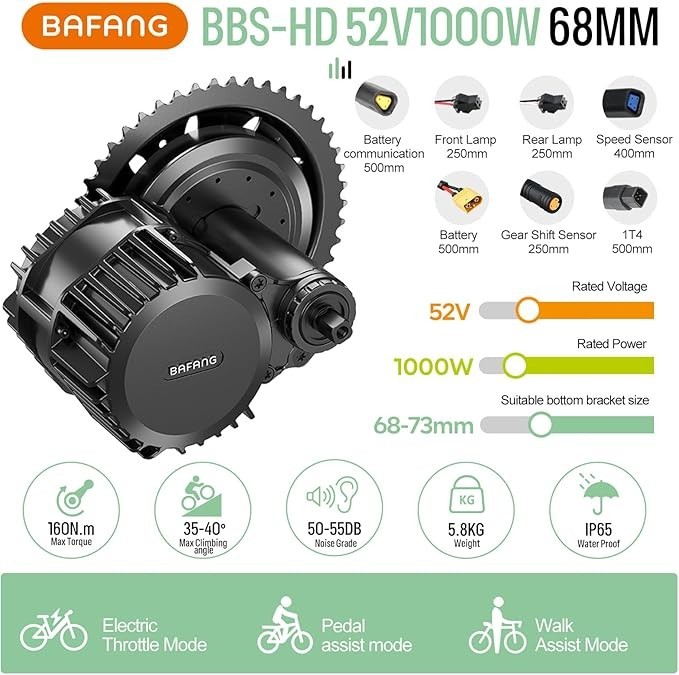 52V1000W Bafang Mid Drive Motor Kit 68-73MM Engine BBSHD Ebike Conversion Kits
