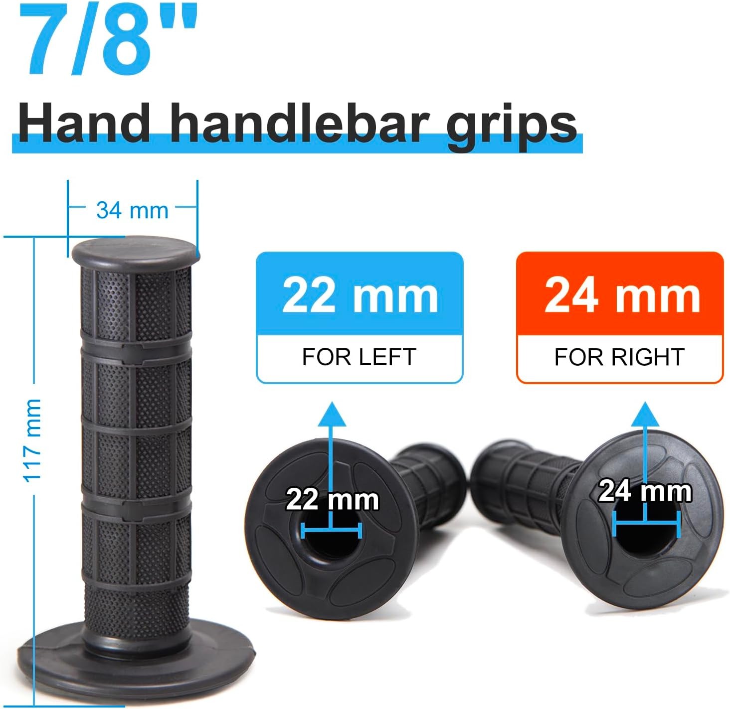 7/8″ Motorcycle Hand Grips Dirt Bike Grips, Soft Rubber Hand Hand Color: Black