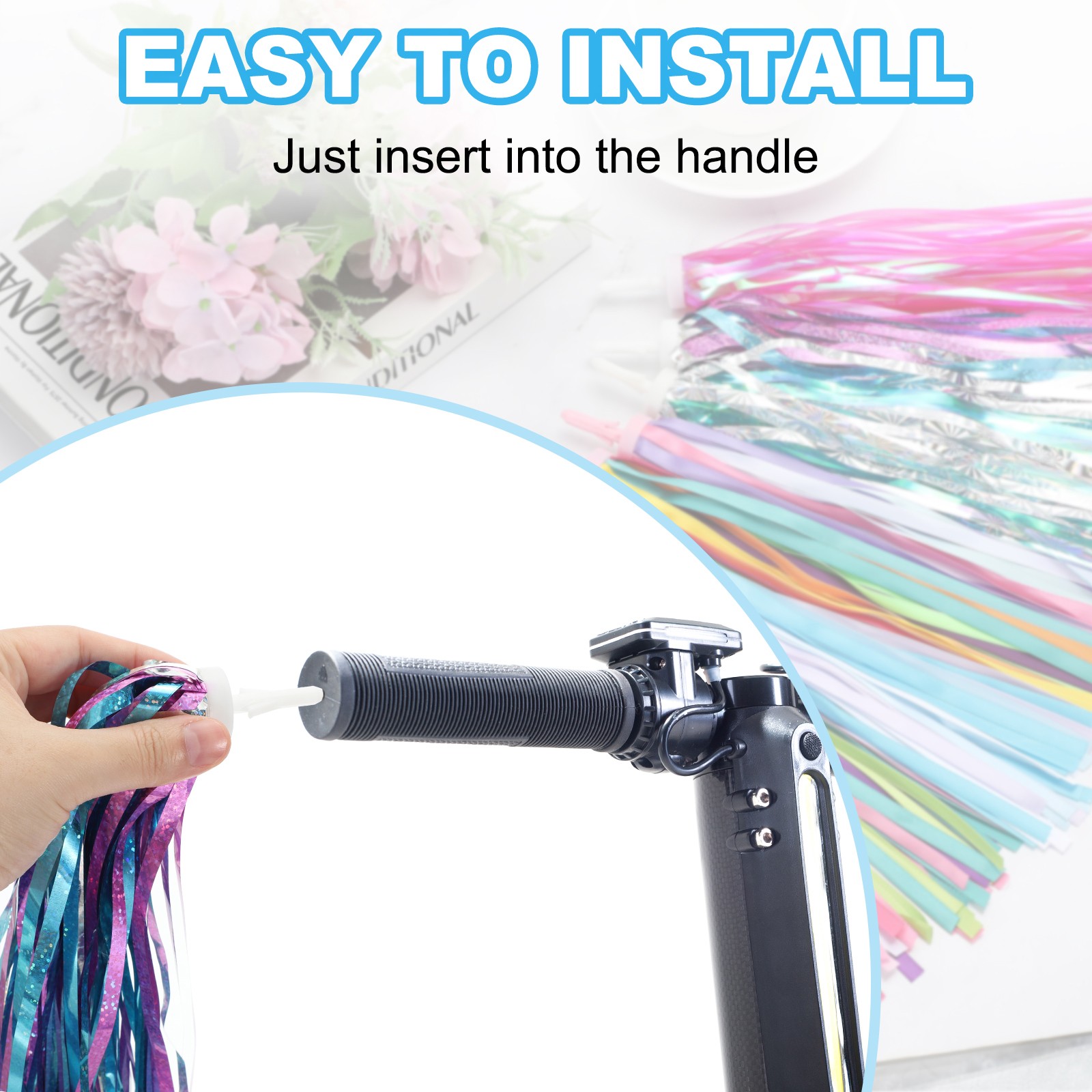 Bike Streamers Scooter Handlebar Tassels Grips Ribbon White Red Blue