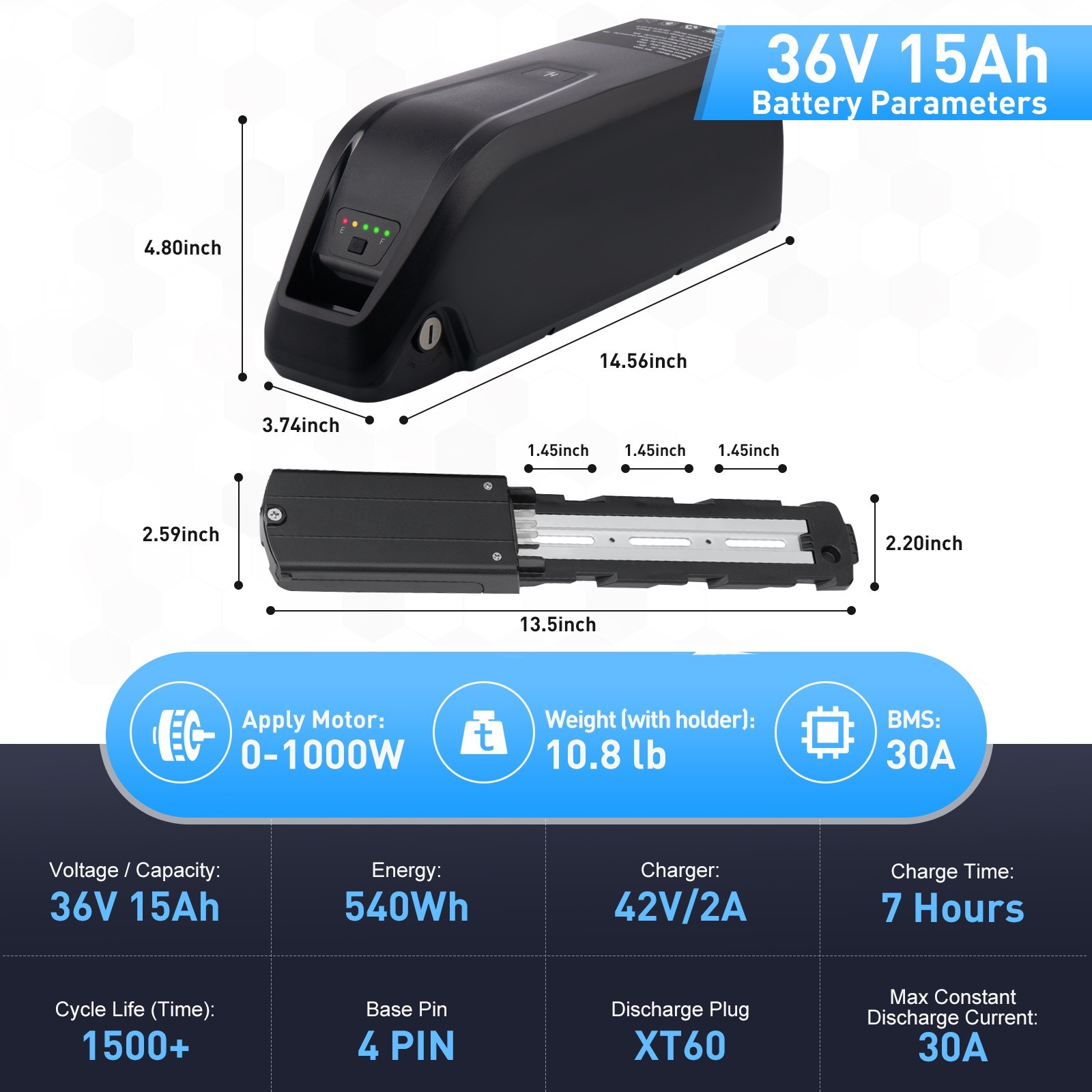 36V eBike Battery 20AH/15AH/10AH Lithium Battery For Electric Bike 0-1200W Motor
