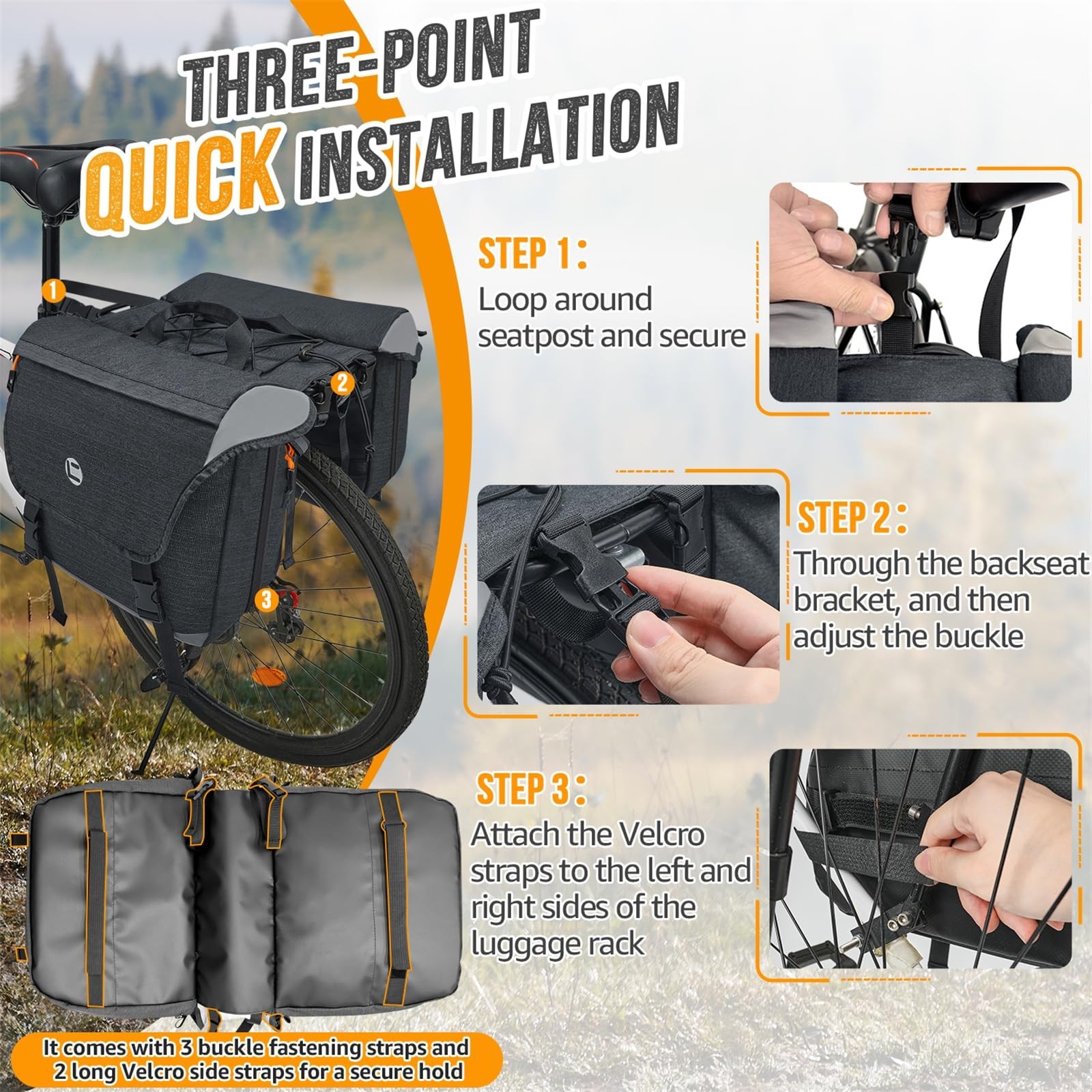 WOTOW Panniers Bike Bags Waterproof – Rear Bike Rack Bag Expandable to 35L, D…