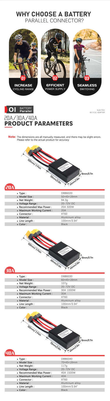 E-bike Dual Battery Discharge 20A 30A 40A 20V-72V Converter Connection Adapter