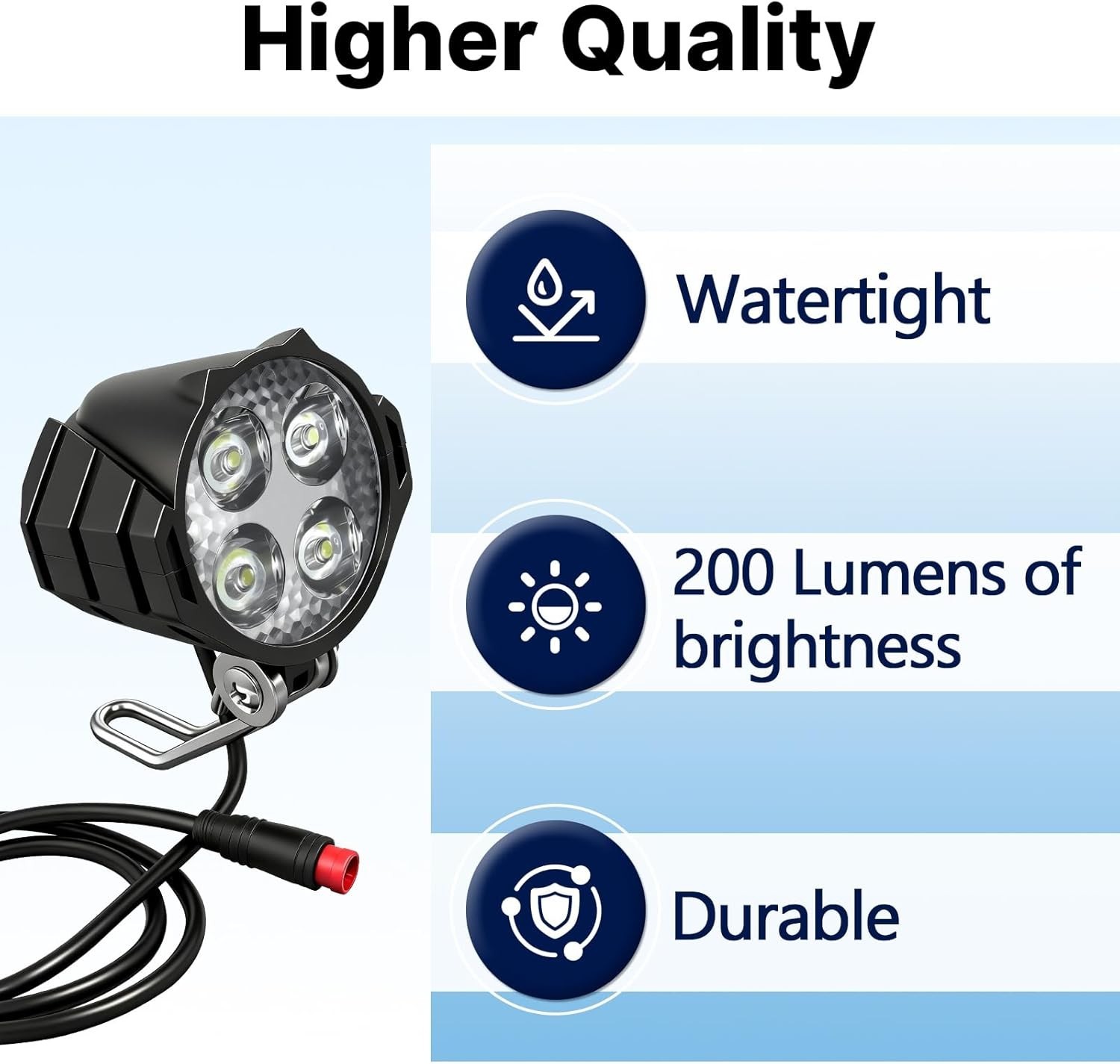 Ebike Headlight 2 Pin, Ebike Front Light for 36V 48V Battery Systems, Waterproof
