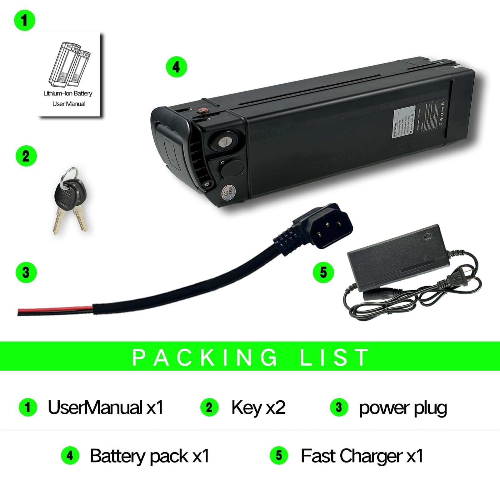 48V 20Ah/13Ah Lithium-io Battery with Portable Handle, No Bottom Connection Port