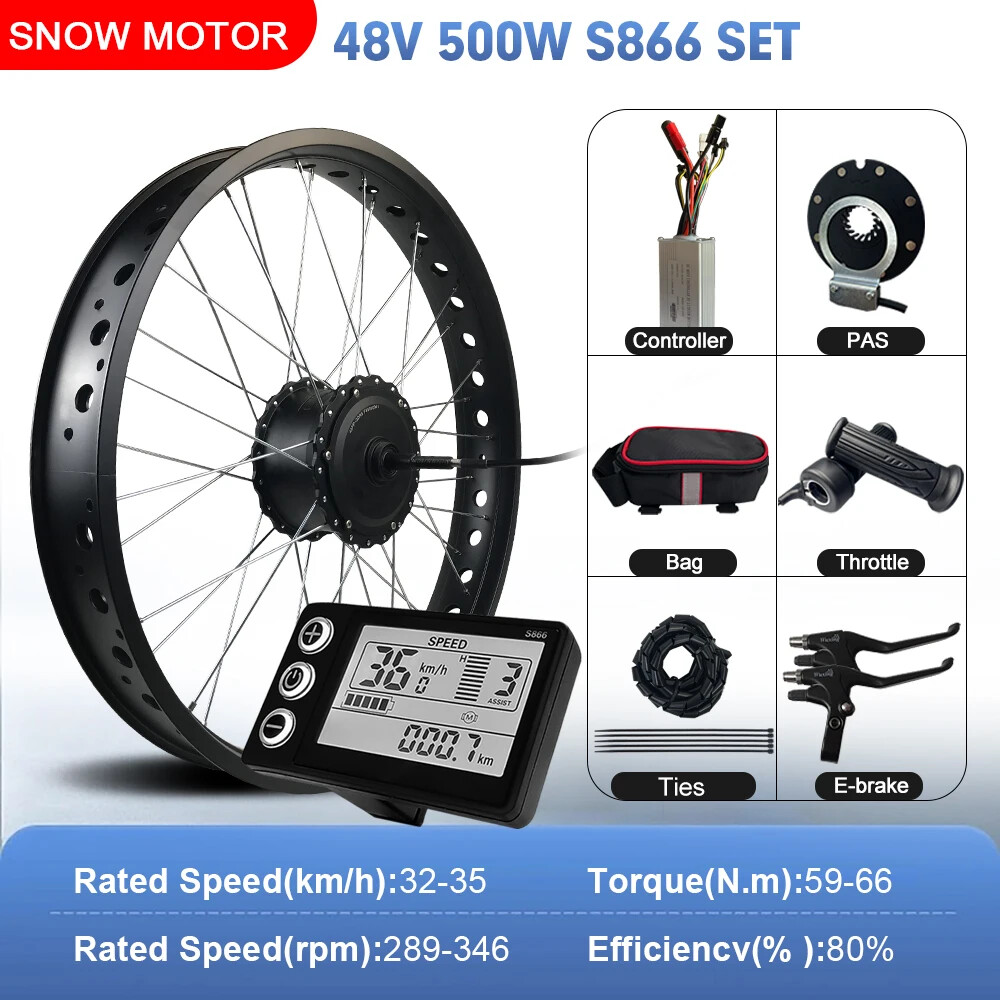36V 48V 500W 20/24/26 Inch Snow Fat E-bike Rear Rotate Hub Motor Conversion Kit