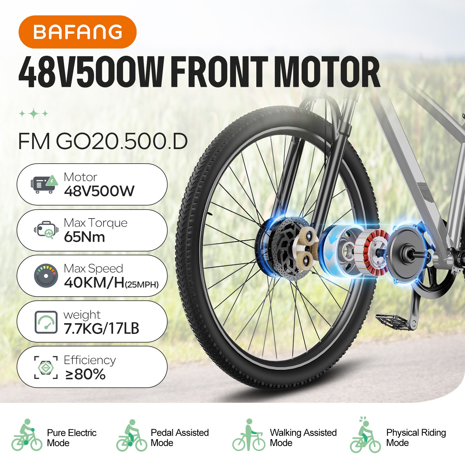 BAFANG 48V 500W 20″26″28″29″700C G020 Front Wheel Hub Motor Ebike Conversion Kit