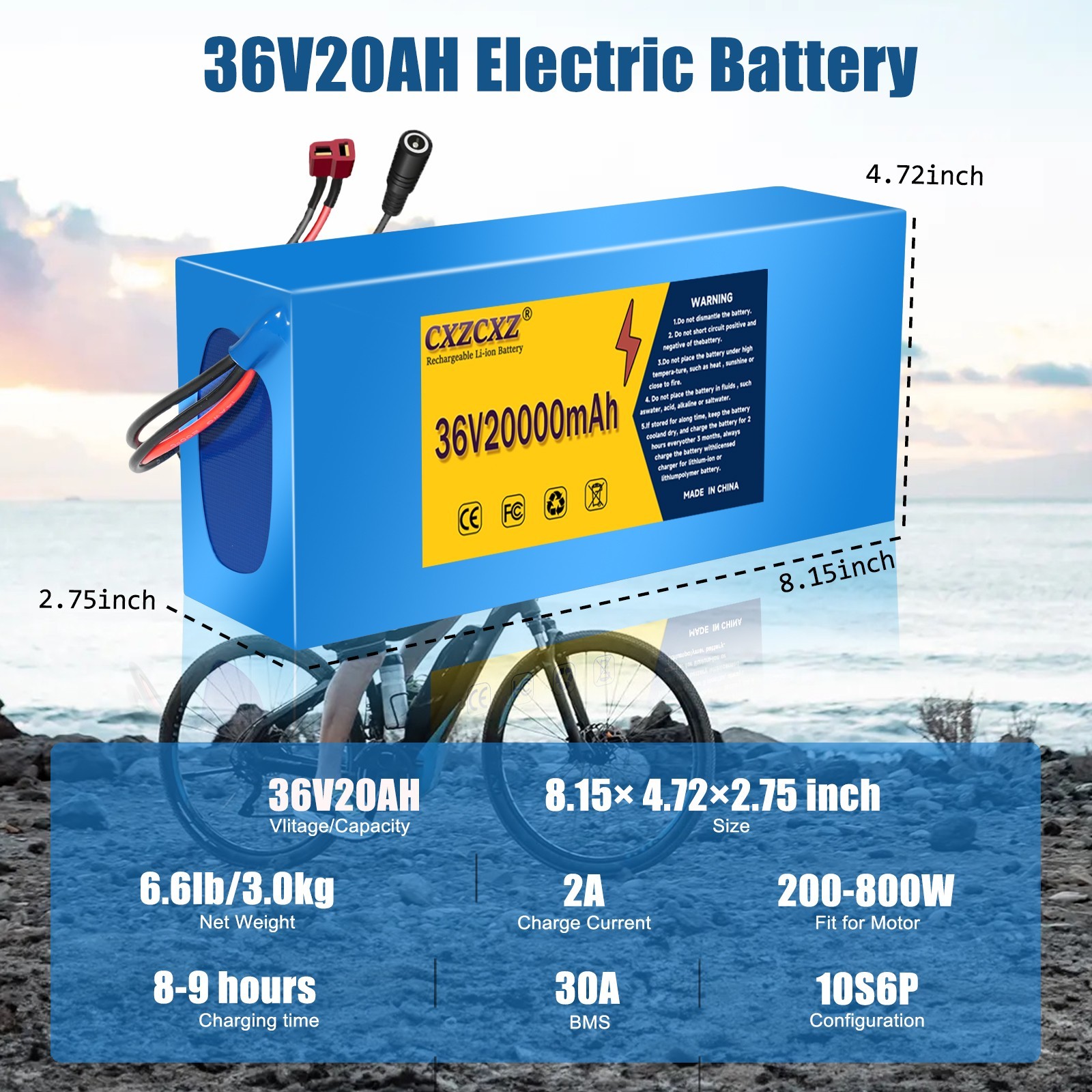 36v 20Ah Lithium Lifepo4 Ebike Battery Pack for 200W-800W Bike Motor 30A BMS