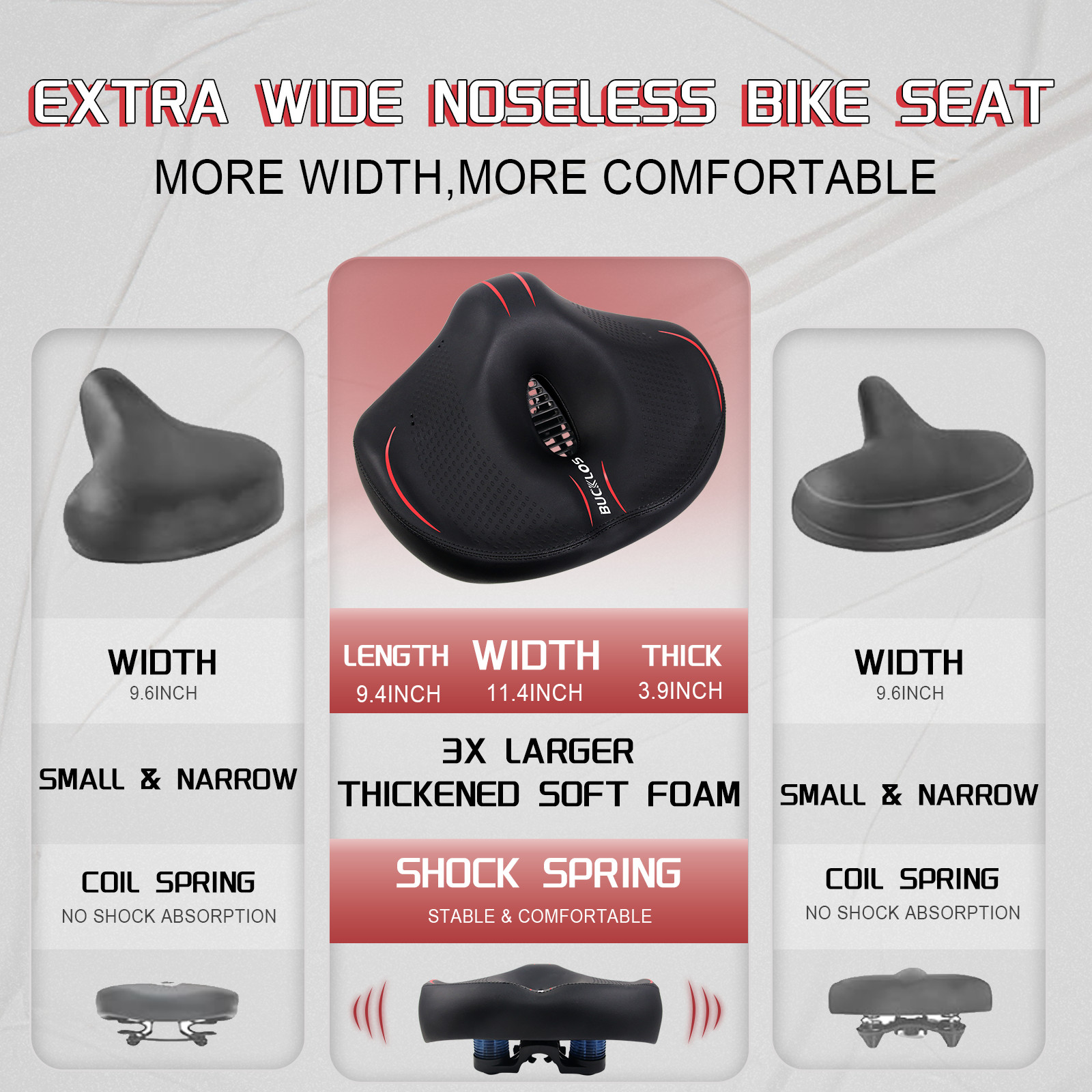 Oversized Comfort Bike Saddle Bicycle Seat Noseless Pad Shock Ergonomic Cushion