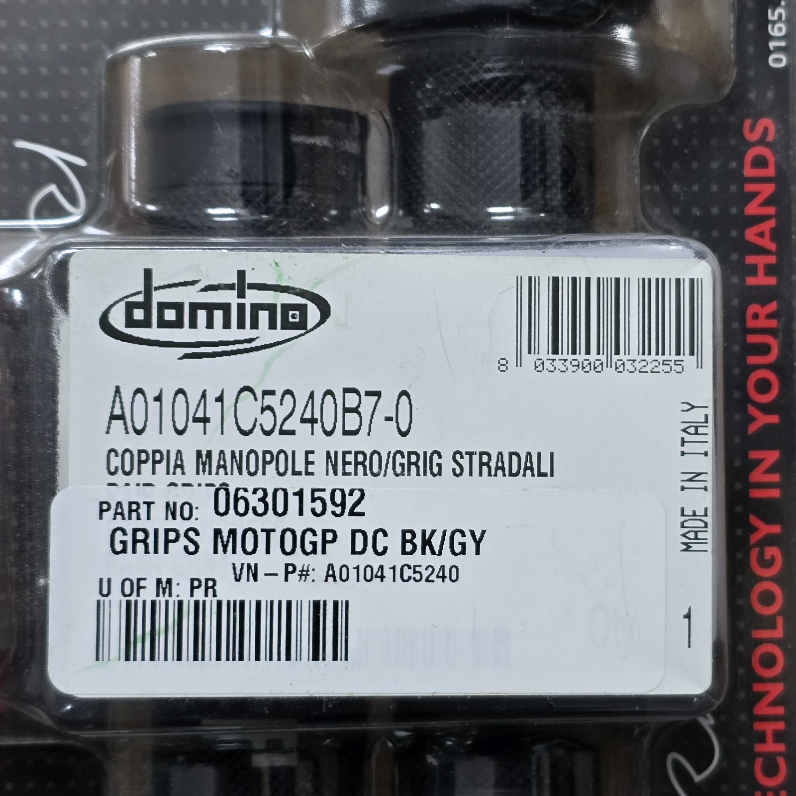 NEW Domino A010 Road Racing Dual Density Grips Black/Grey 06301592 Made In Italy