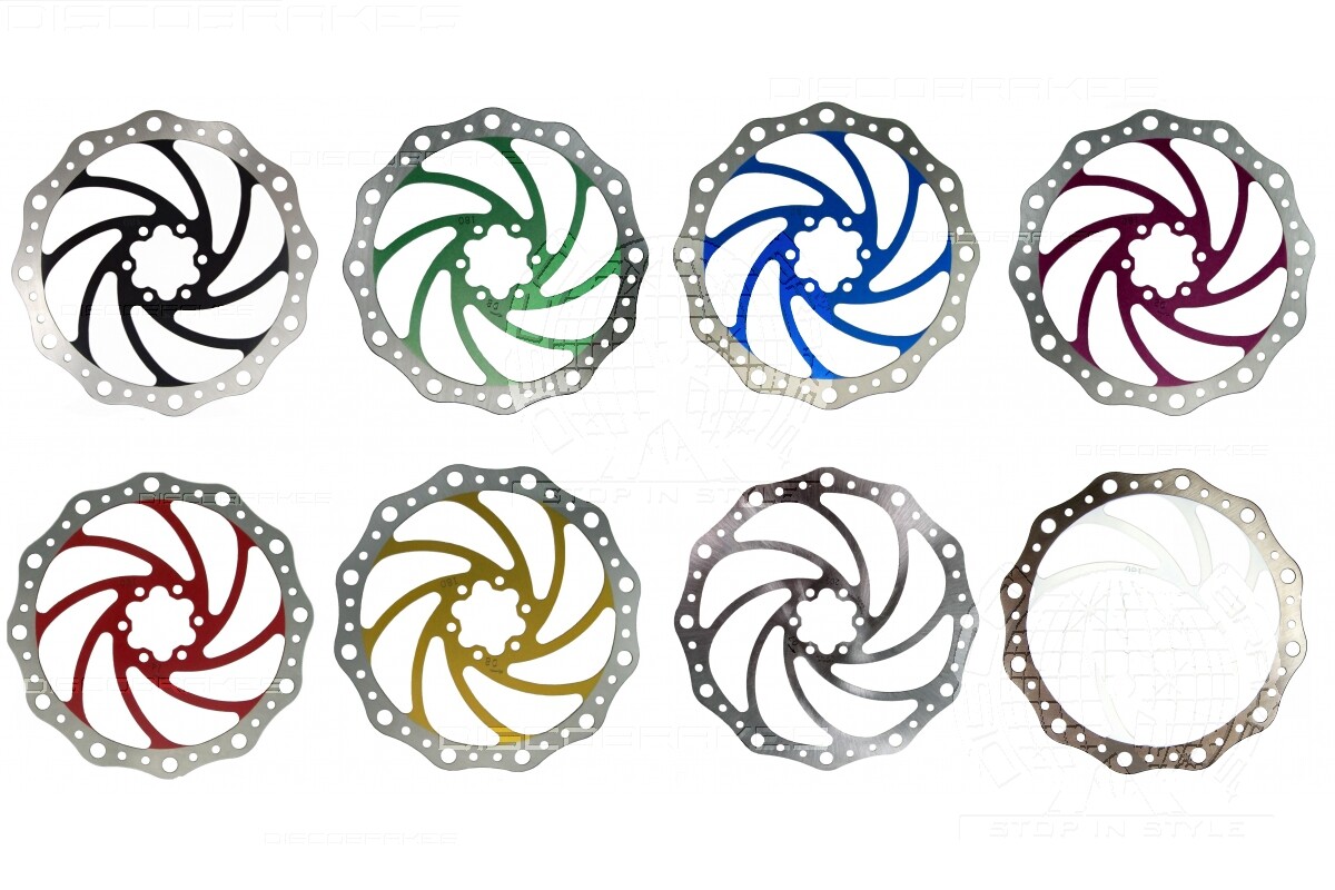 180mm 7in Vibe Disc Brake Rotor 6 Bolt IS Fixing Tough Stainless – 9 Colours