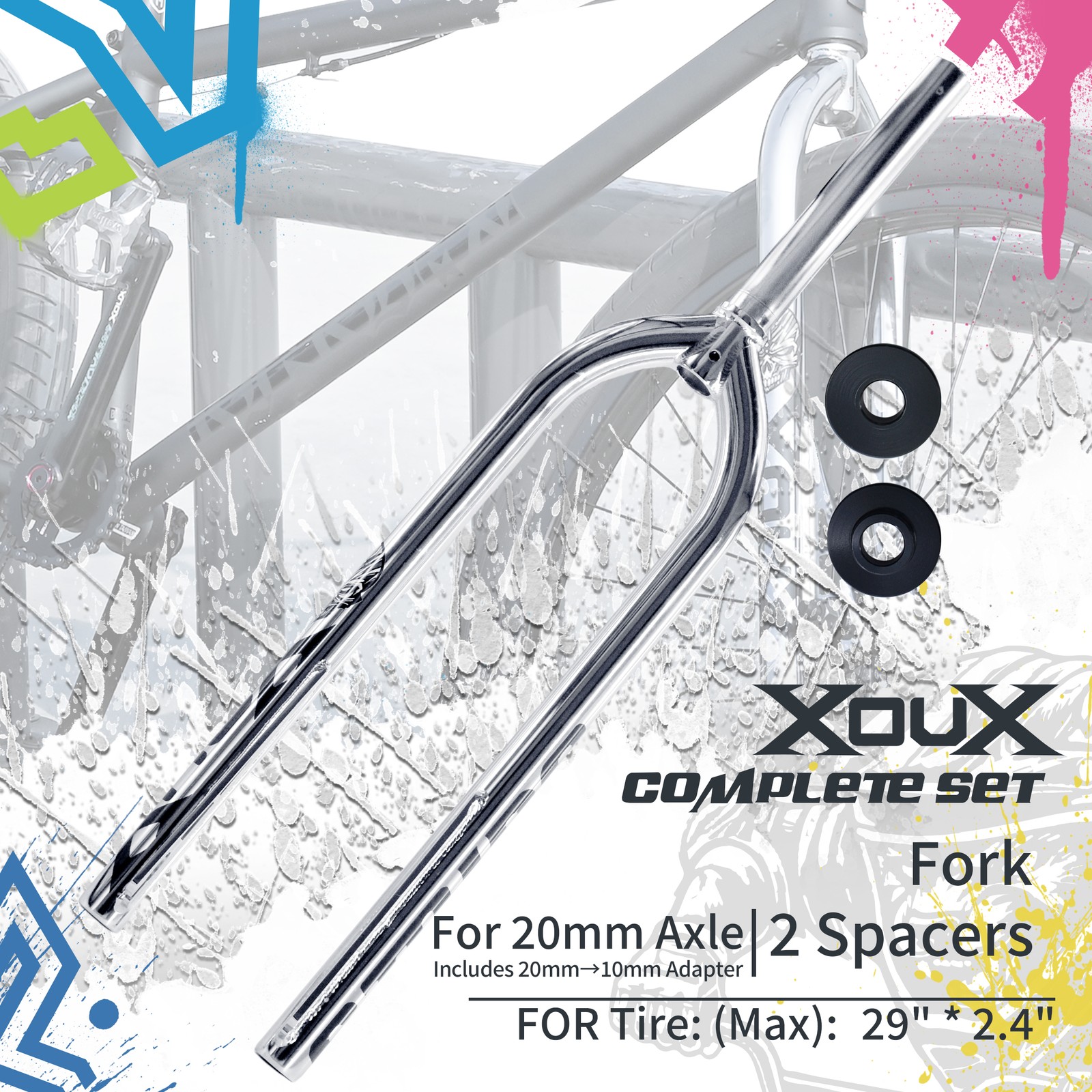 XOUX STRIDE 29 inch Threadless BMX Fork 1-1/8 inch , Silver